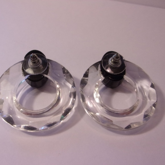 Vintage Retro Clear Plastic Pierced Earrings - Picture 3 of 5